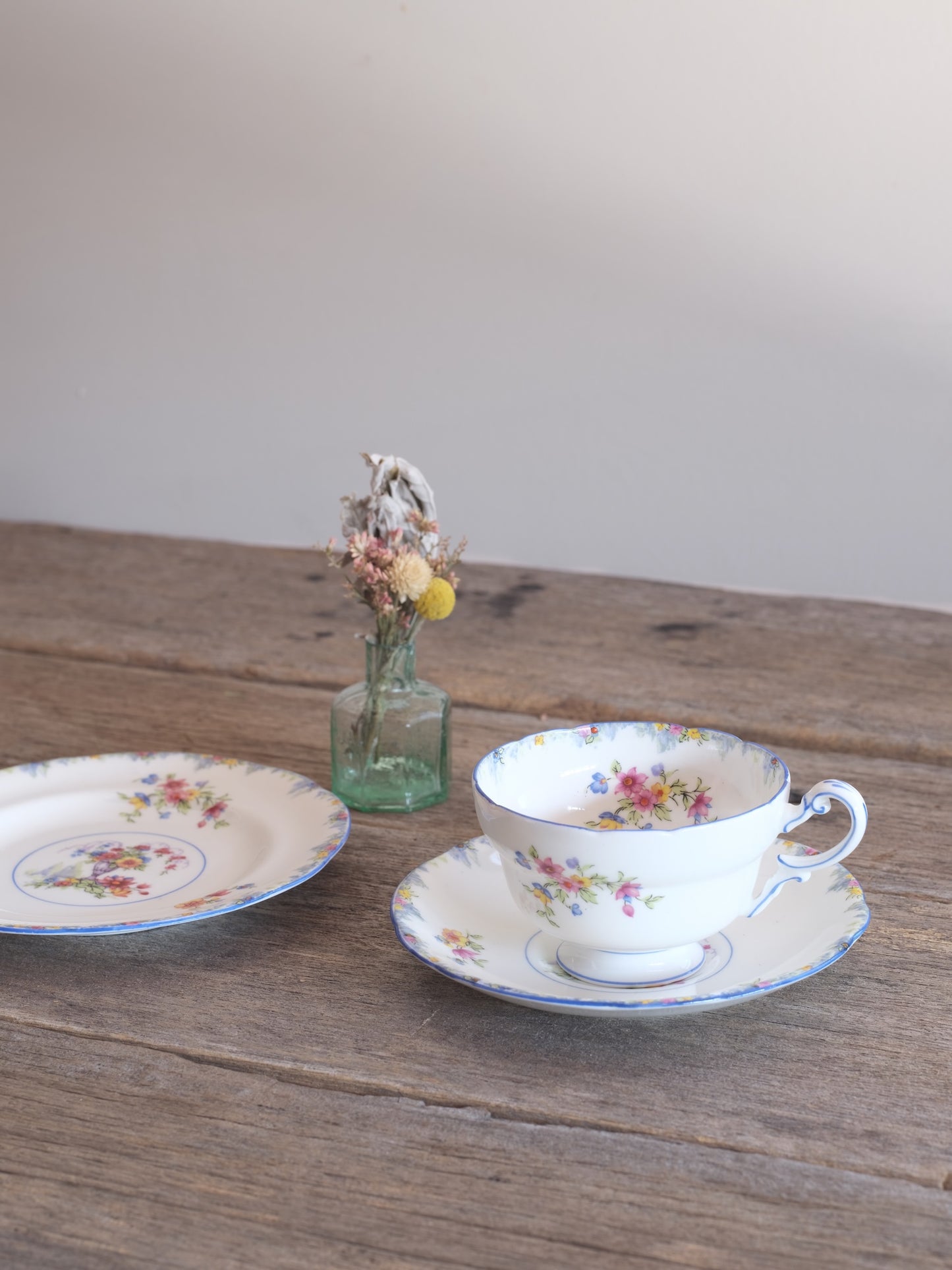 Paragon Trio “F1444” - Pastel Floral Basket, Hand-Painted