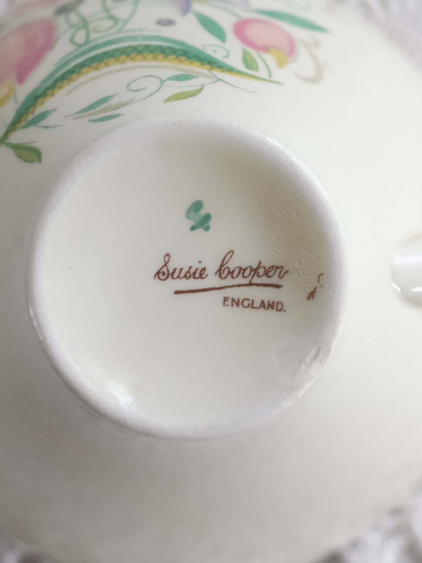 Susie Cooper Trio “Dresden Spray” – Green, Crown Works Burslem (c.1935–40)