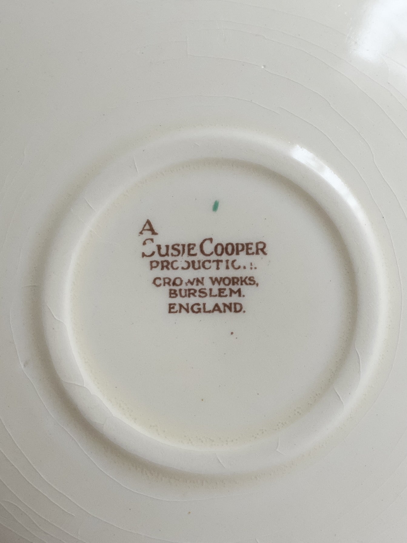 Susie Cooper Trio “Dresden Spray” – Green, Crown Works Burslem (c.1935–40)