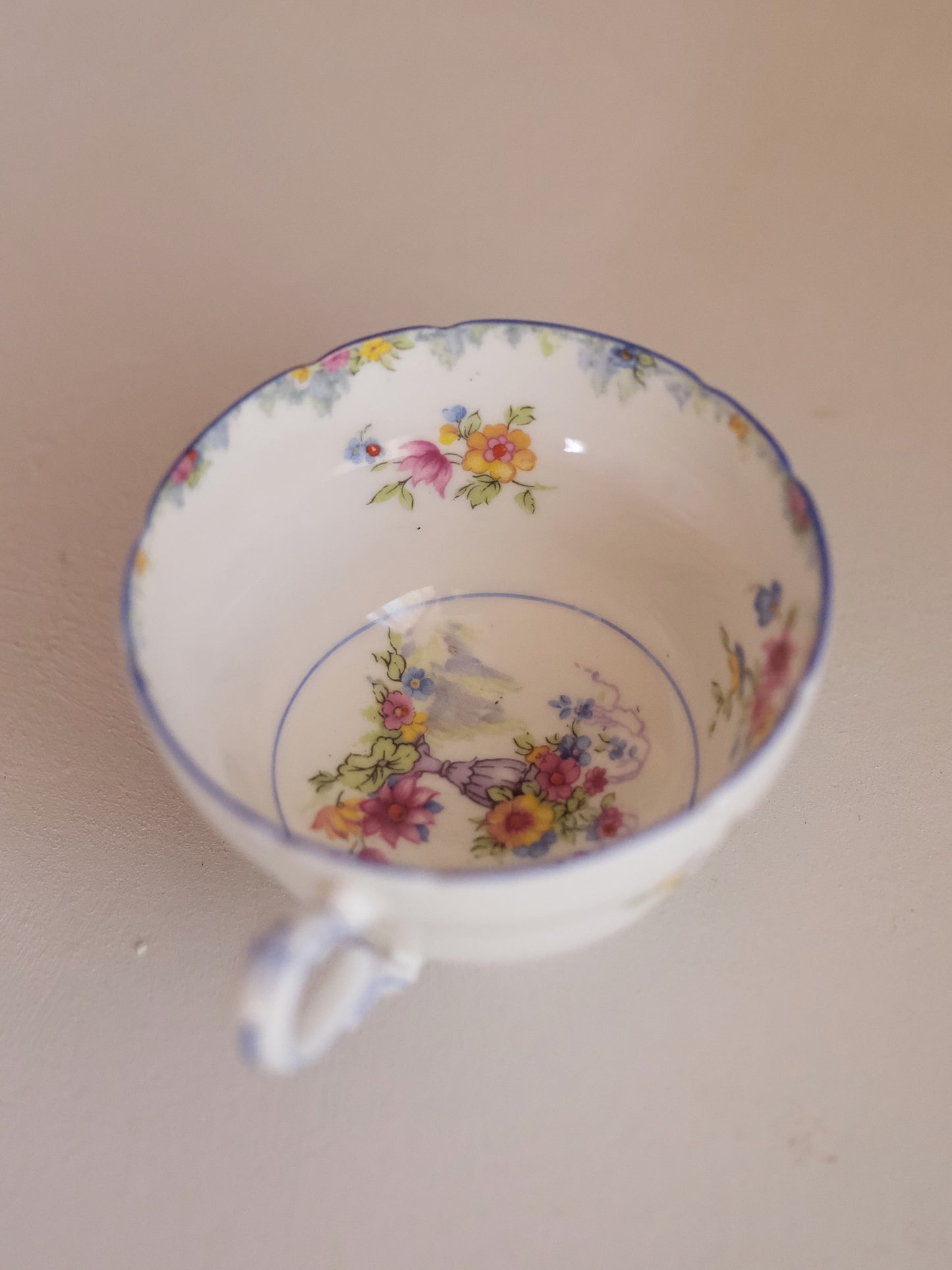 Paragon Trio “F1444” - Pastel Floral Basket, Hand-Painted