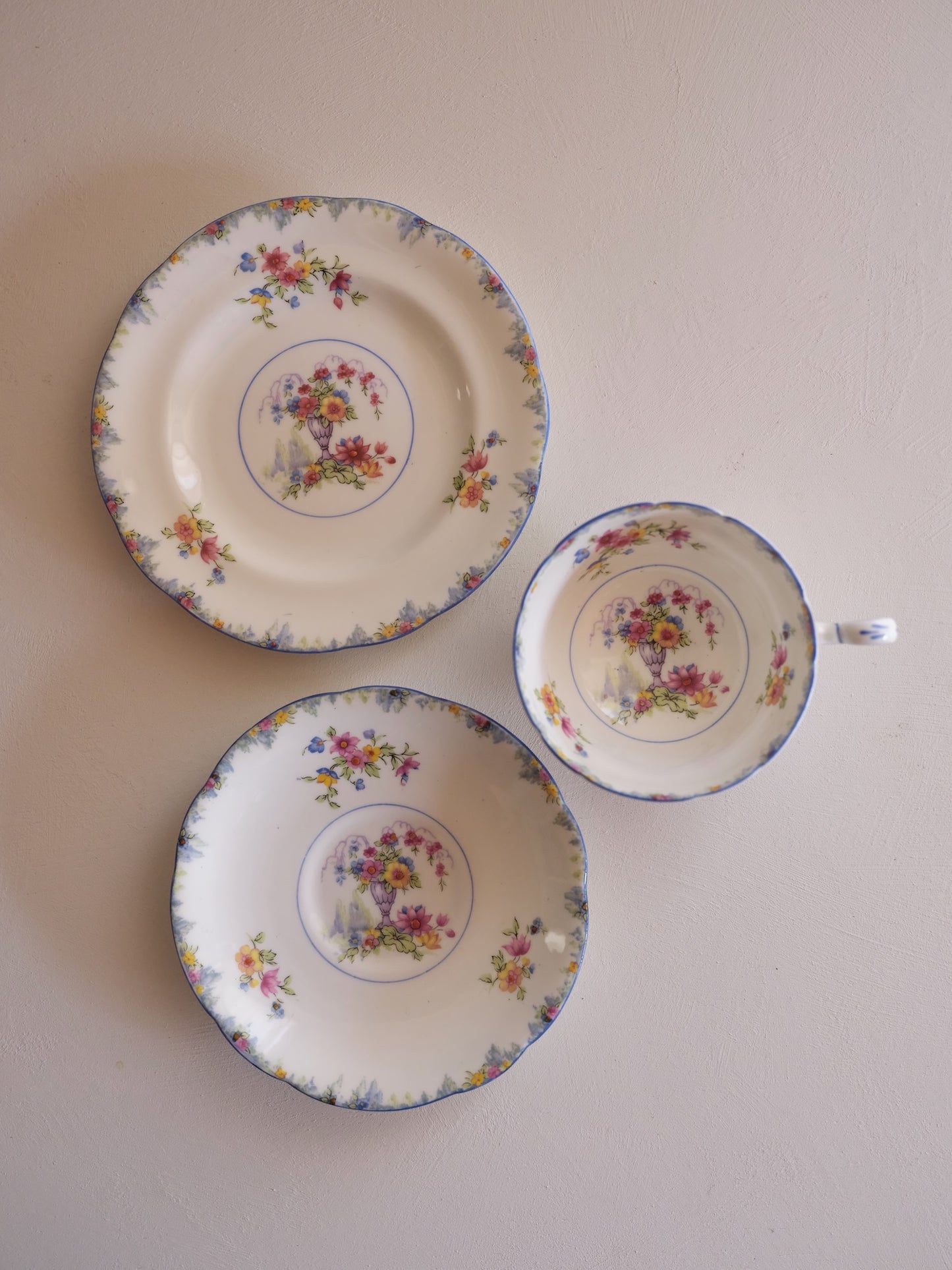 Paragon Trio “F1444” - Pastel Floral Basket, Hand-Painted