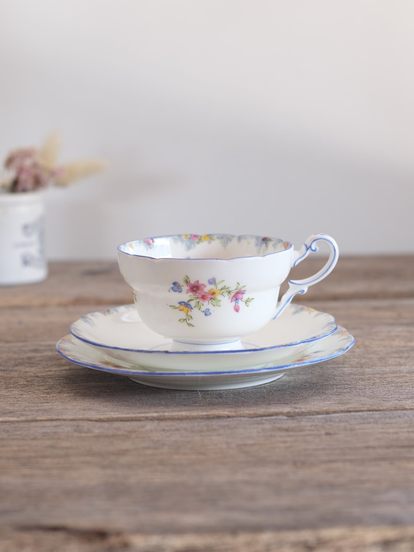 Paragon Trio “F1444” - Pastel Floral Basket, Hand-Painted