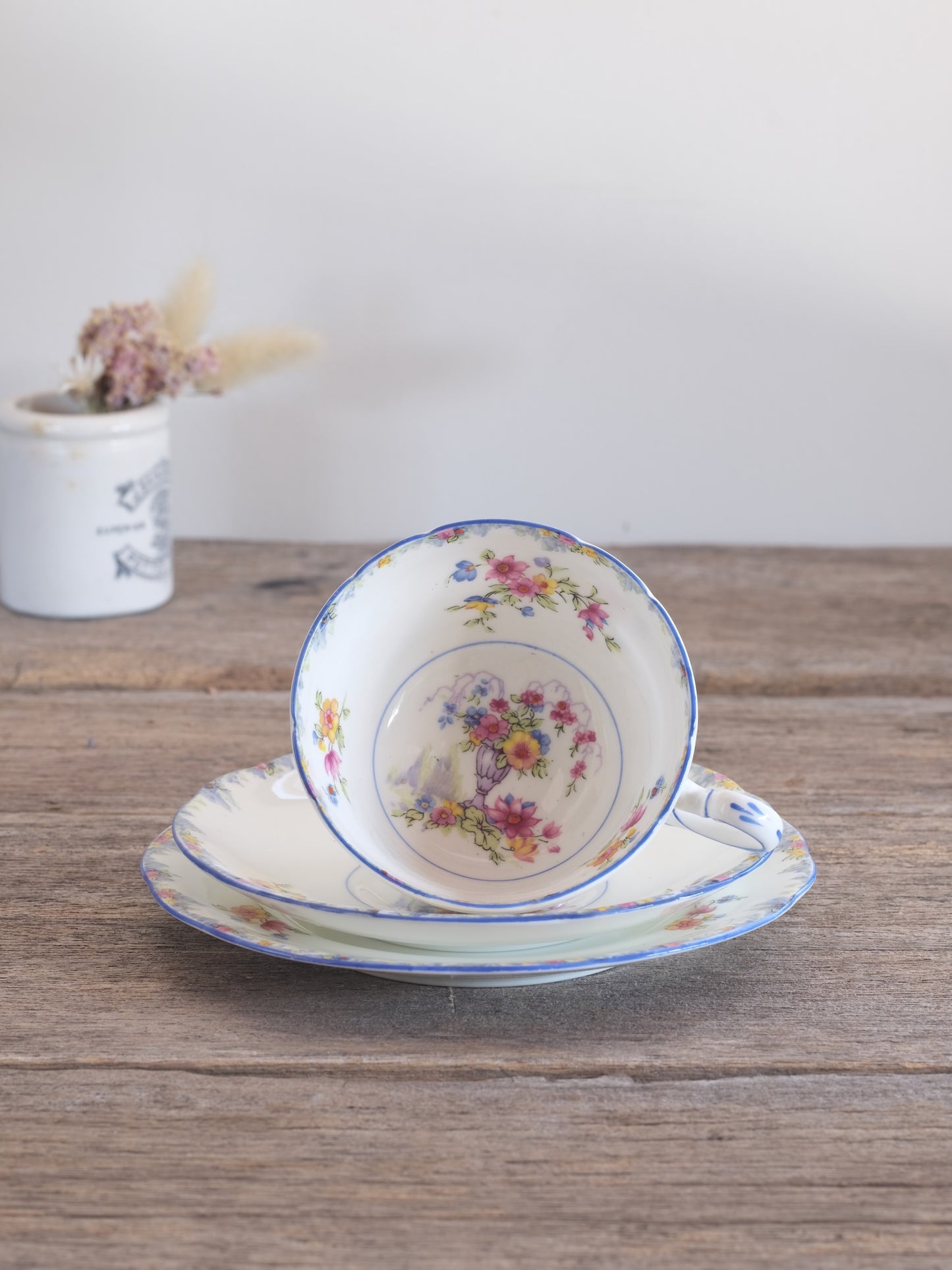 Paragon Trio “F1444” - Pastel Floral Basket, Hand-Painted