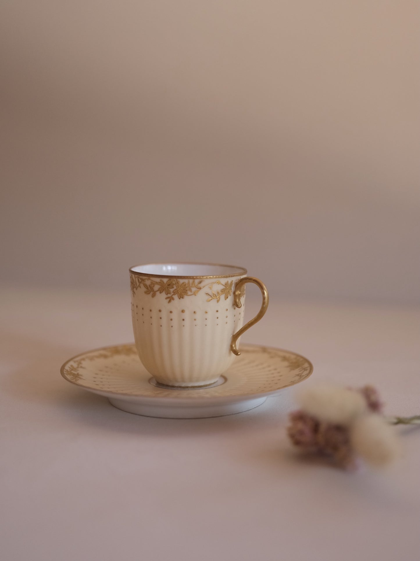 Limoges Cup & Saucer by G. Demartine “Osler London” – Gilt Florals, Hand-Painted