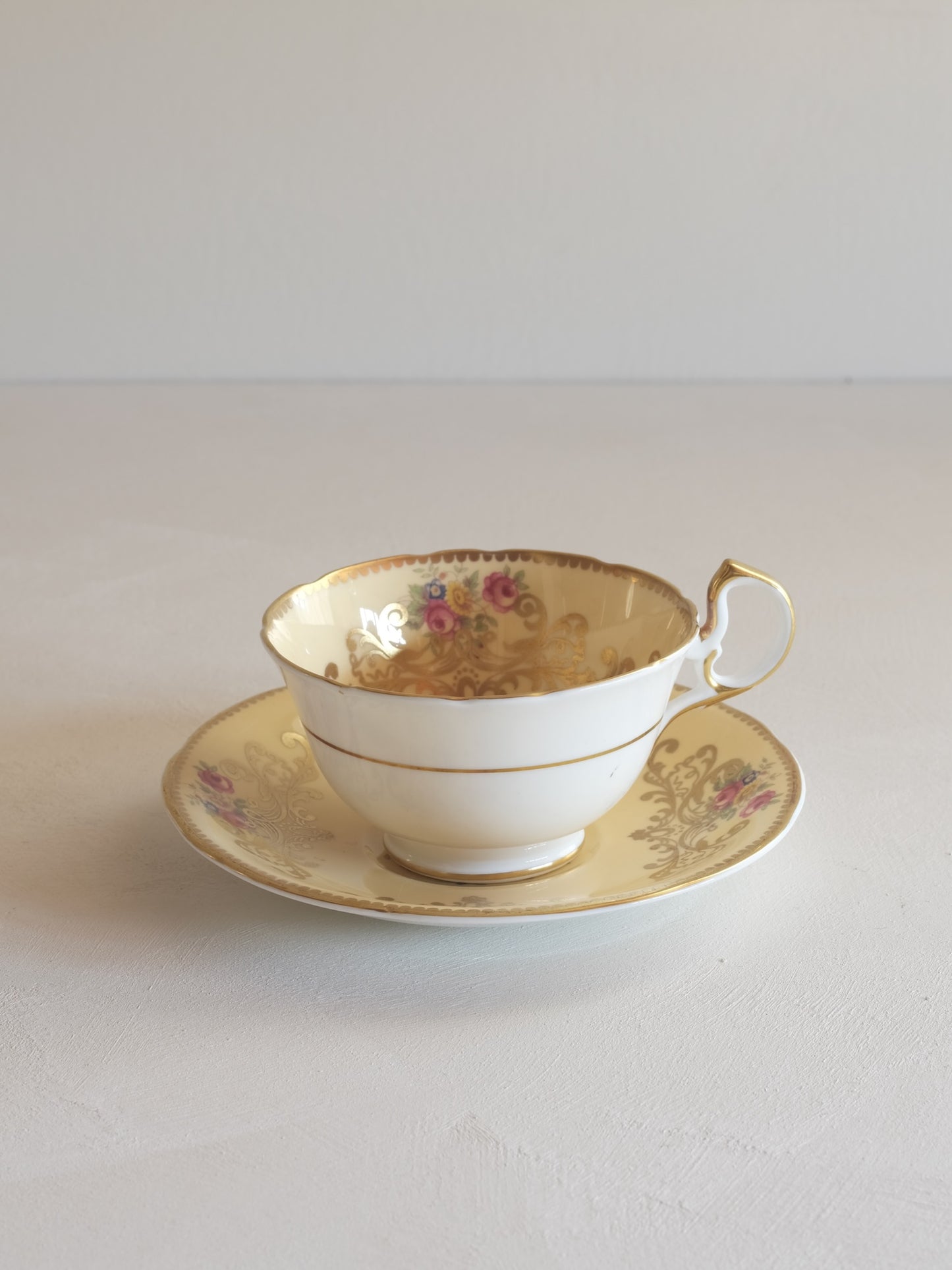 Aynsley Cup & Saucer “C963” – Dresden Floral Gold Scrollwork