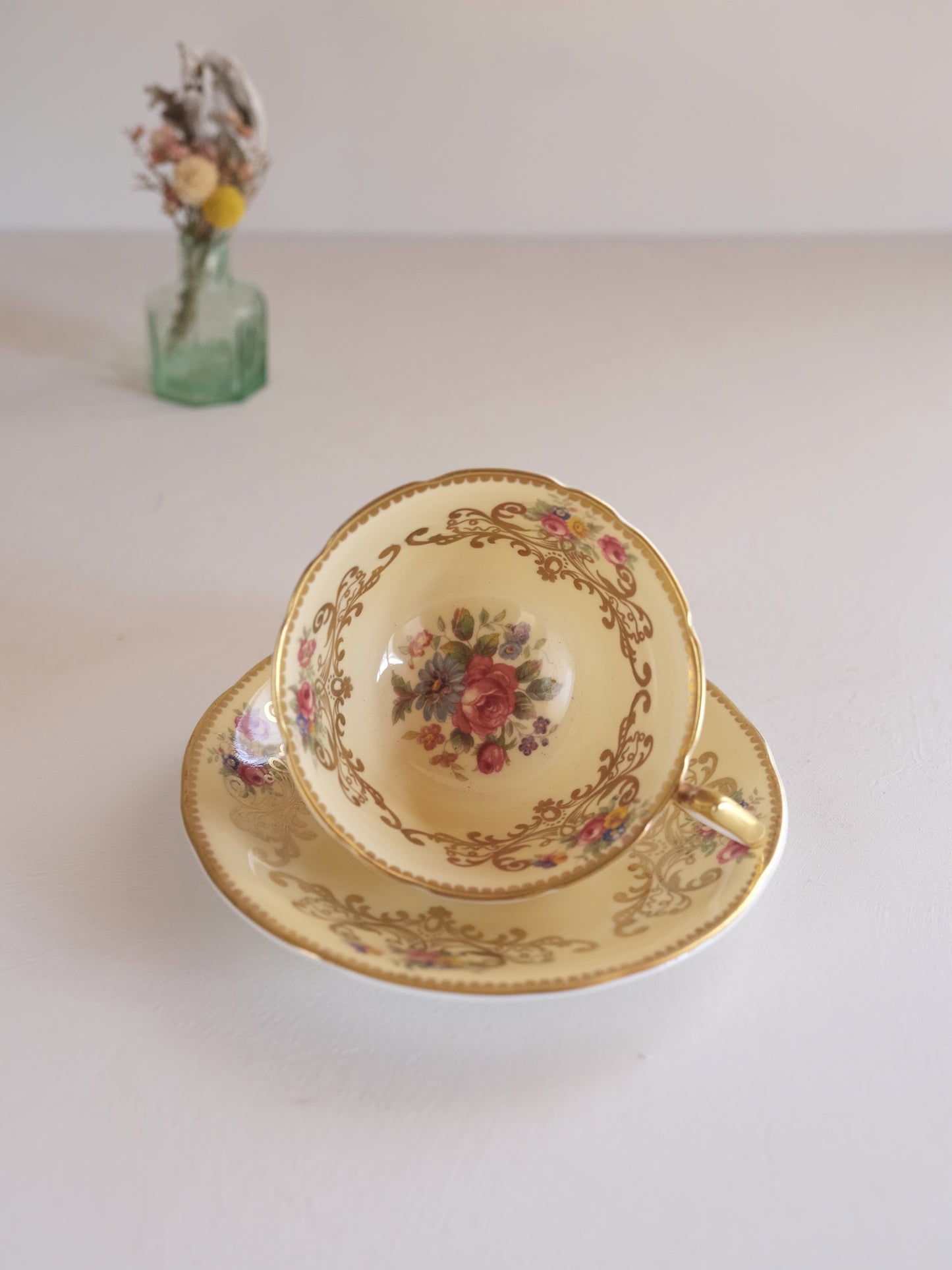 Aynsley Cup & Saucer “C963” – Dresden Floral Gold Scrollwork