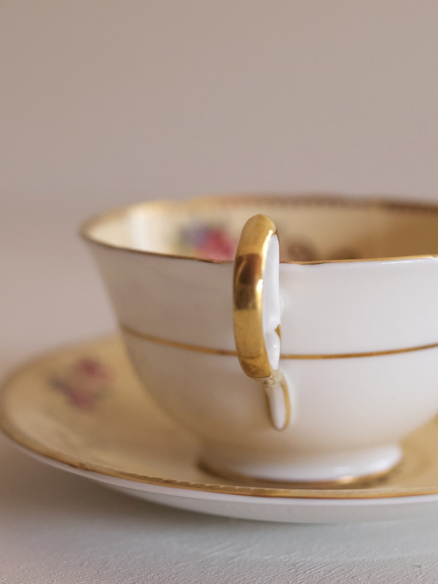 Aynsley Cup & Saucer “C963” – Dresden Floral Gold Scrollwork