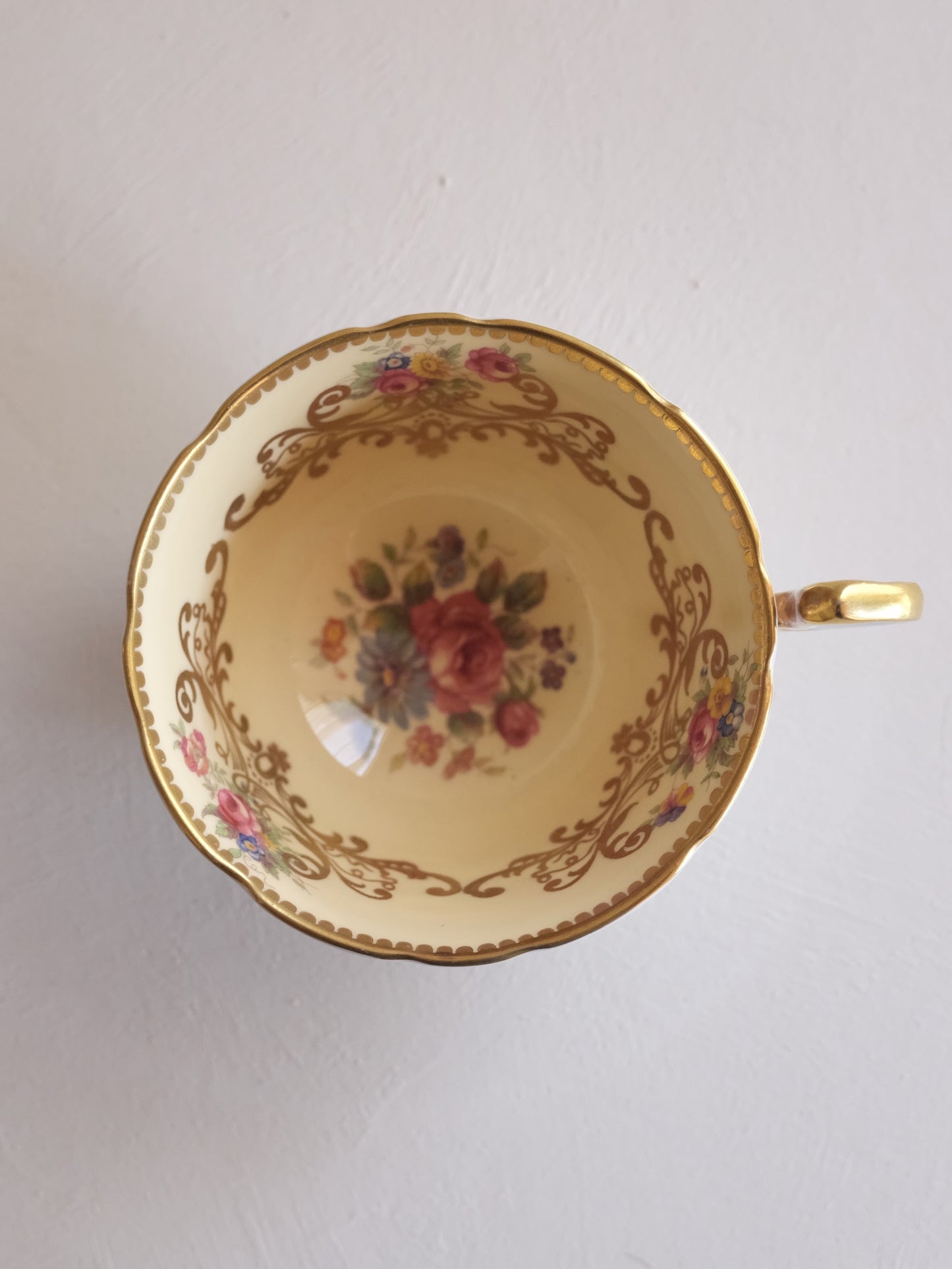 Aynsley Cup & Saucer “C963” – Dresden Floral Gold Scrollwork