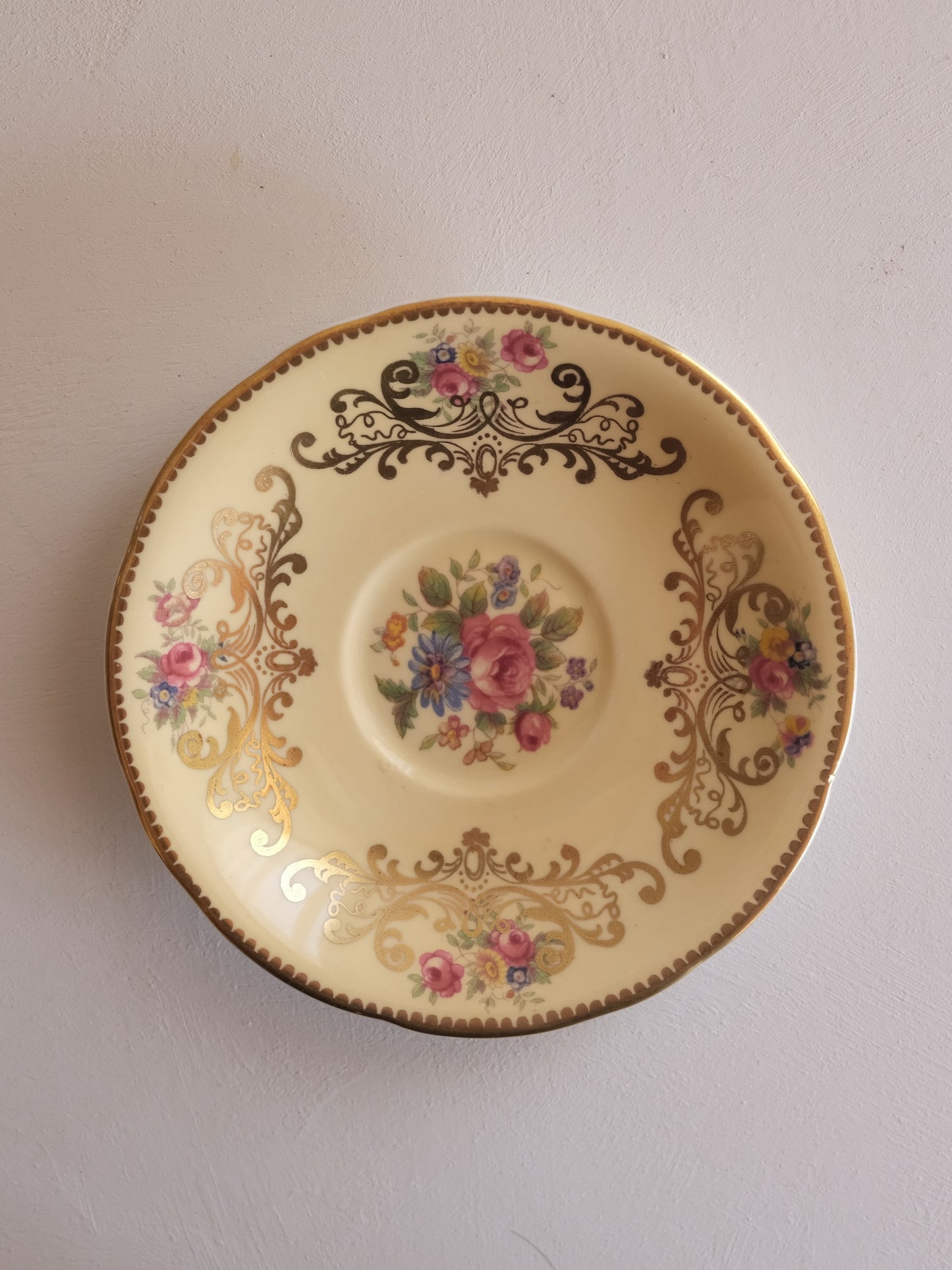 Aynsley Cup & Saucer “C963” – Dresden Floral Gold Scrollwork